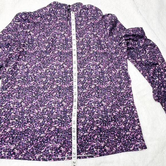 SHEIN Black Long Sleeved Mock Neck Blouse with Pink & Purple Floral Print Medium - Picture 7 of 7